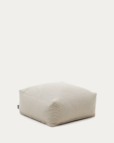 Famara pouffe with removable cover in cotton with ecru stripes 60 x 60 x 40 cm