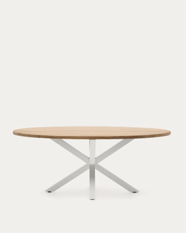Tavolo ovale Argo di legno massello di acacia e gambe in acciaio con finitura bianca Ø 200