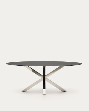Tavolo ovale Argo di vetro nero opaco e gambe in acciaio inossidabile Ø 200 x 100 cm