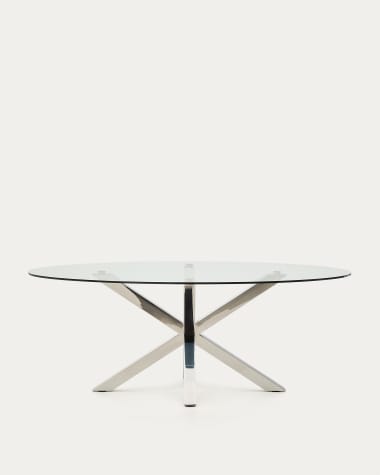 Ovaler Tisch Argo aus mattschwarzem Glas und Stahlbeinen mit Beine aus rostfreiem Stahl  Ø