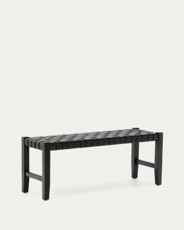 Calixta bench in leather and solid mahogany wood with black finish 120 cm