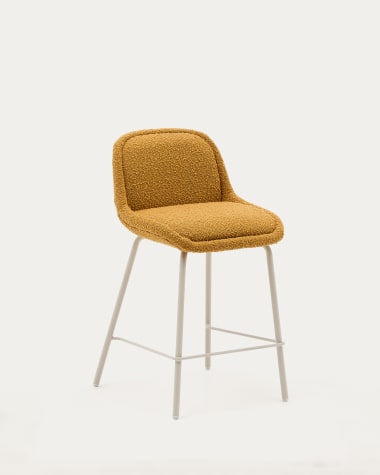 Aimin stool in mustard bouclé fabric with steel legs in a beige paint finish 65 cm