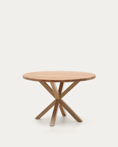 Mesa redonda Argo de madeira maciça de acácia e pernas de aço com efeito madeira Ø 120 cm