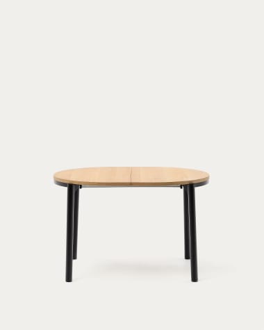 Table ronde extensible Montuiri en placage de chêne et pieds en acier noir  Ø120(160) x 90 cm