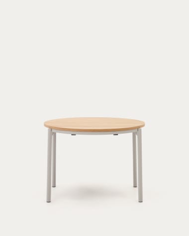 Uitschuifbare ronde tafel Montuiri van eikenfineer met grijs afgewerkte stalen poten  Ø90(