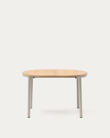 Uitschuifbare ronde tafel Montuiri van eikenfineer met grijs afgewerkte stalen poten 120(200) x 90 cm