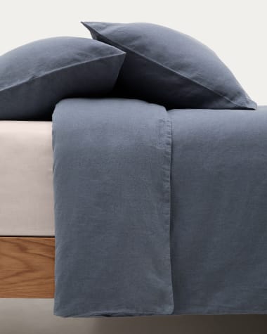 Blauwe set dekbedovertrek en kussenslopen Simmel van katoen en linnen voor een bed van 90 cm
