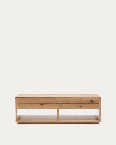Alguema coffee table 2 drawers in oak veneer with natural finish 140 x 60 cm