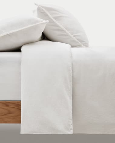 Set Sifinia Bettdecken- und Kopfkissenbezug aus 100% Baumwollperkal mit Fransen eierschalfarben Bett 90 cm