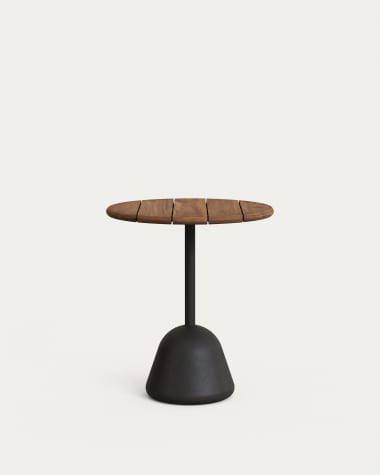 Table Saura métal peint noir et dessus en acacia avec finition noyer 75 x Ø70 cm FSC 100%