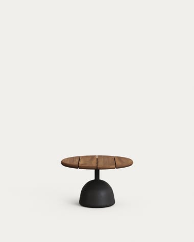 Saura coffee table with acacia top in walnut finish and black cement base Ø55x35cm