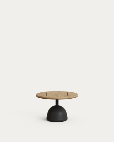 Saura coffee table with natural finish acacia top and black cement base Ø55x35cm