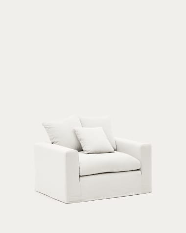 Nora armchair with a removable cover and ecru linen and cotton cushion 140 cm