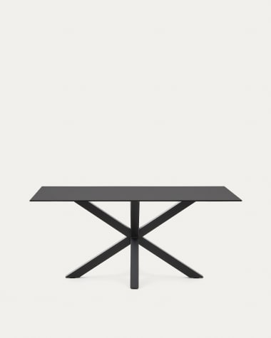 Argo runder Tisch aus schwarzem Glas mit schwarzen Stahlbeinen 160 x 90 cm