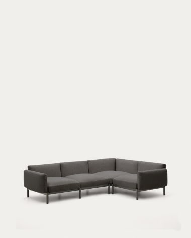 Modułowa sofa narożna ogrodowa 5-osobowa Sorells z szarą tapicerką i szarym aluminium 266 cm