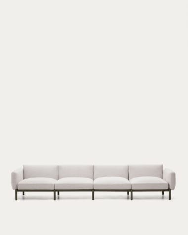 Modułowa sofa ogrodowa 4-osobowa Sorells z beżową tapicerką i zielonym aluminium 314 cm