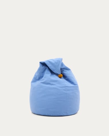 Pouf Olvi di cotone blu con nappa mostarda Ø 60 cm