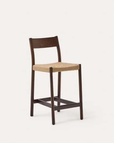 Yalia stool with a backrest in solid oak wood in a walnut finish, and rope cord seat, 65 cm FSC 100%