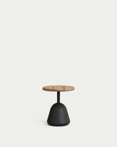 Saura black metal coffee table with natural acacia top, 45 x Ø43 cm FSC 100%