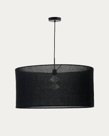 Lampenschirm für Deckenleuchte Mariela aus Leinen mit schwarzem Finish Ø 80 x 40 cm