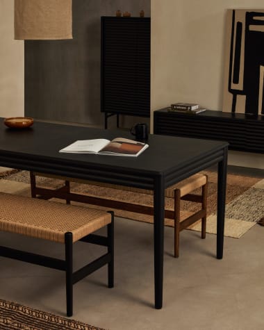 Mesa extensível Lenon de chapa e madeira maciça carvalho preto 160(240)x90cm FSC Mix Credit