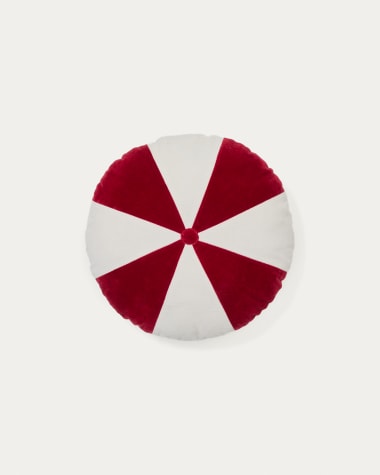 Odet white and red, round cotton cushion, Ø 45 cm