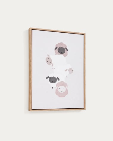 Tableau Milu avec motifs de moutons beige et blanc 40 x 30 cm