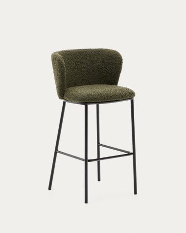 Ciselia stool with green bouclé and black steel, height 75 cm FSC Mix Credit