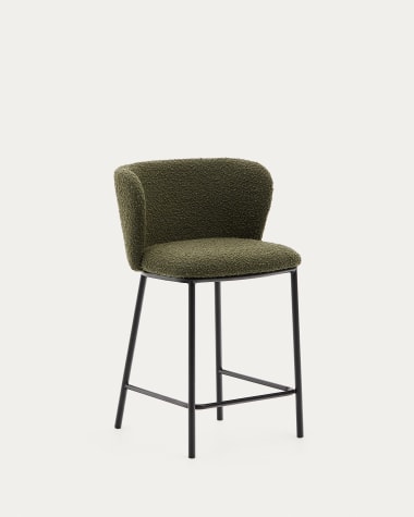 Ciselia stool with green bouclé and black steel, height 65 cm FSC Mix Credit
