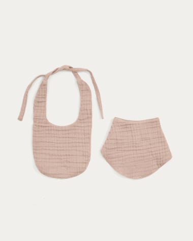 Prune pink bib and bandana set made of 100% organic cotton