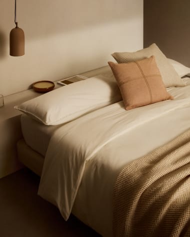 Komplet pościeli Sifinia poszwa na kołdrę i poduszkę 100% bawełna perkalowa z frędzlami ecru na łóżko 90 cm