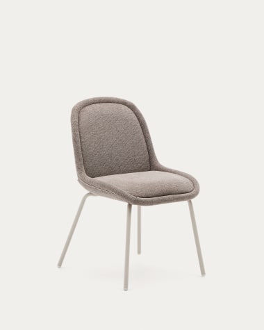 Aimin chair in brown chenille and steel legs with a matte beige painted finish FSC Mix Credit