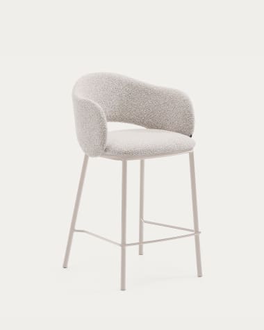 Maina stool in thick beige chenille and steel legs in a beige finish, FSC Mix Credit, 65 cm