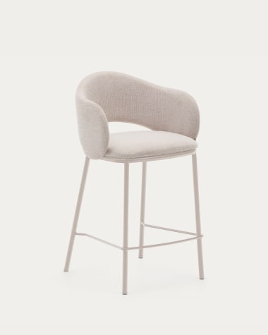 Maina stool in beige chenille and steel legs in a beige finish, FSC Mix Credit, 65 cm