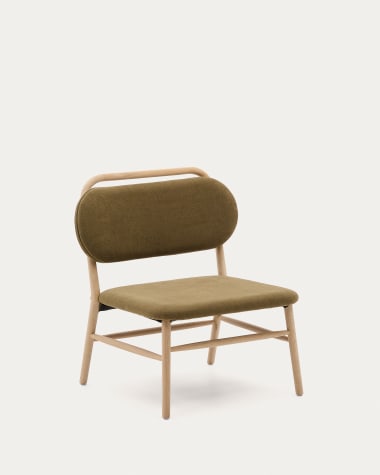 Helda armchair in green chenille and FSC Mix Credit solid oak wood