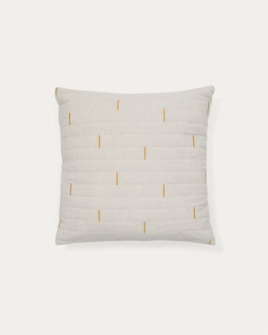 Blaina cushion cover in white linen with an orange embroidery feature, 45 x 45 cm