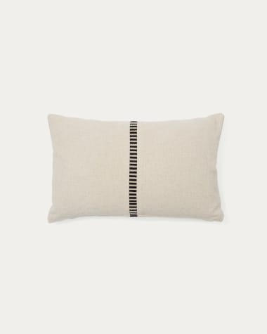 Ardit beige linen and cotton cushion cover contrasting black embroidered stripe 30 x 50 cm