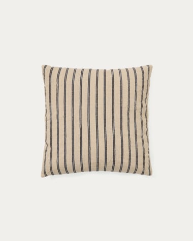 Housse de coussin Caliu en soie et coton beige à rayures grises 45 x 45 cm