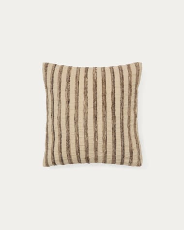 Housse de coussin Enara en soie et coton à rayures beige et marron 45 x 45 cm