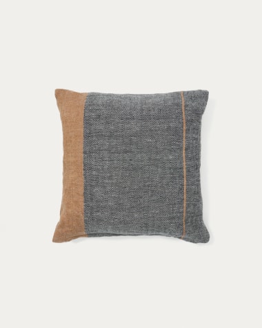 Eiko 100% grey linen cushion cover with vertical terracotta stripes, 50 x 50 cm