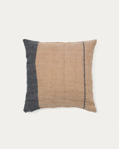 Housse de coussin Eiko 100 % lin terracotta avec rayures verticales grises 50 x 50 cm