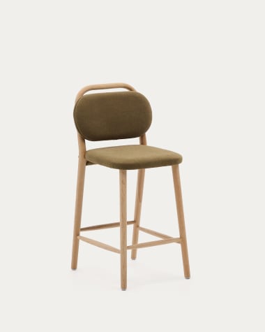 Helda stool in green chenille and solid oak wood FSC Mix Credit 65 cm