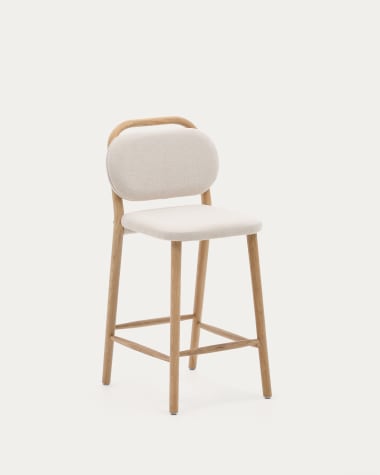 Tabouret Helda en chenille beige et bois de chêne FSC Mix Credit 65 cm