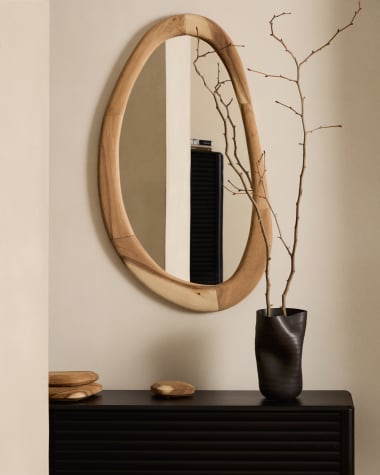 Espelho Selem de madeira de mungur com acabamento natural 60 x 107 cm