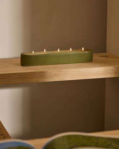 Sapira Ceramic Candle in Green, 6 x 34.5 cm