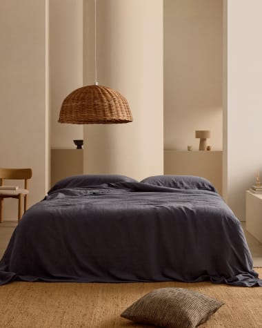 Ensemble Simmel housse de couette et taies d’oreiller en coton et lin couleur bleue pour lit 180 cm