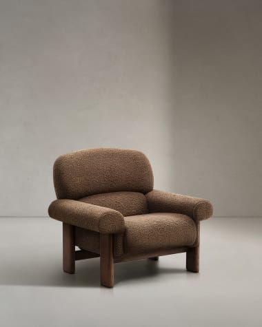 Cabana armchair in taupe bouclé with solid ash wood legs in a walnut finish FSC 100%