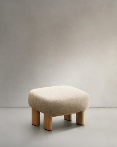 Cabana beige chenille footstool with solid ash wood legs natural finish 65x55.4 cm FSC 100%