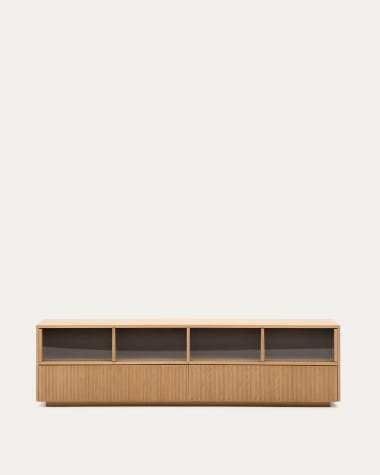 Helvine sideboard 4 doors and 2 drawers oak veneer and tempered glass, 200 x 54 cm FSC 100%