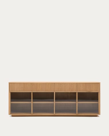 Credenza 4 ante e 4 cassetti impiallacciatura in rovere e vetro temperato 200x75cm FSC 100%